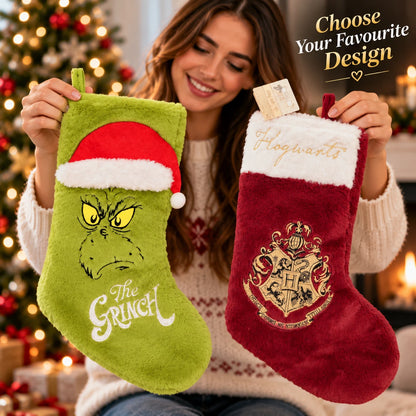 The Grinch or Harry Potter Hogwarts Christmas Stocking | 18 Inch Plush Hanging Decoration