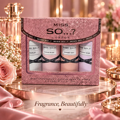 4 Piece Body Fragrance Spray Gift Set – 4 x 50ml Assorted Scents in Pink Gift Box