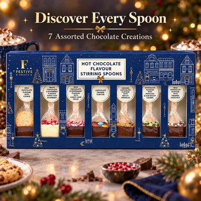 Hot Chocolate Flavour Stirring Spoons Gift Set – 7 Assorted Flavours – 280g
