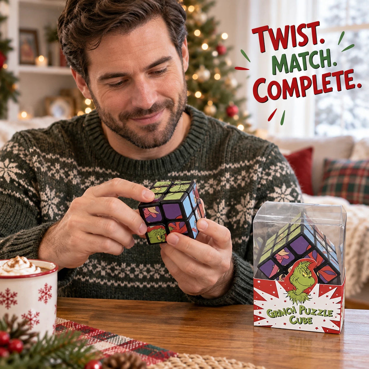 Christmas 3x3 Picture Puzzle Cube – Rotating Brain Teaser Toy & Stocking Filler