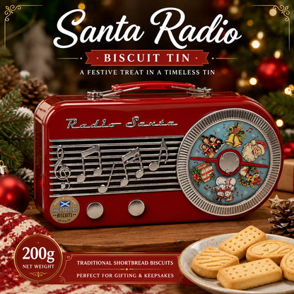 Christmas Santa Radio Shortbread Biscuit Tin 200g – Red Retro Keepsake Gift Tin