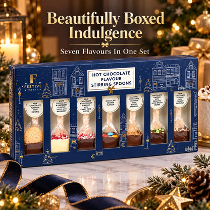 Hot Chocolate Flavour Stirring Spoons Gift Set – 7 Assorted Flavours – 280g