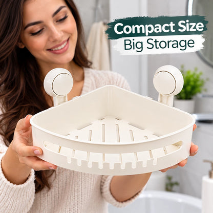 White Corner Shower Caddy with Suction Cups – No Drill Bathroom Storage Shelf