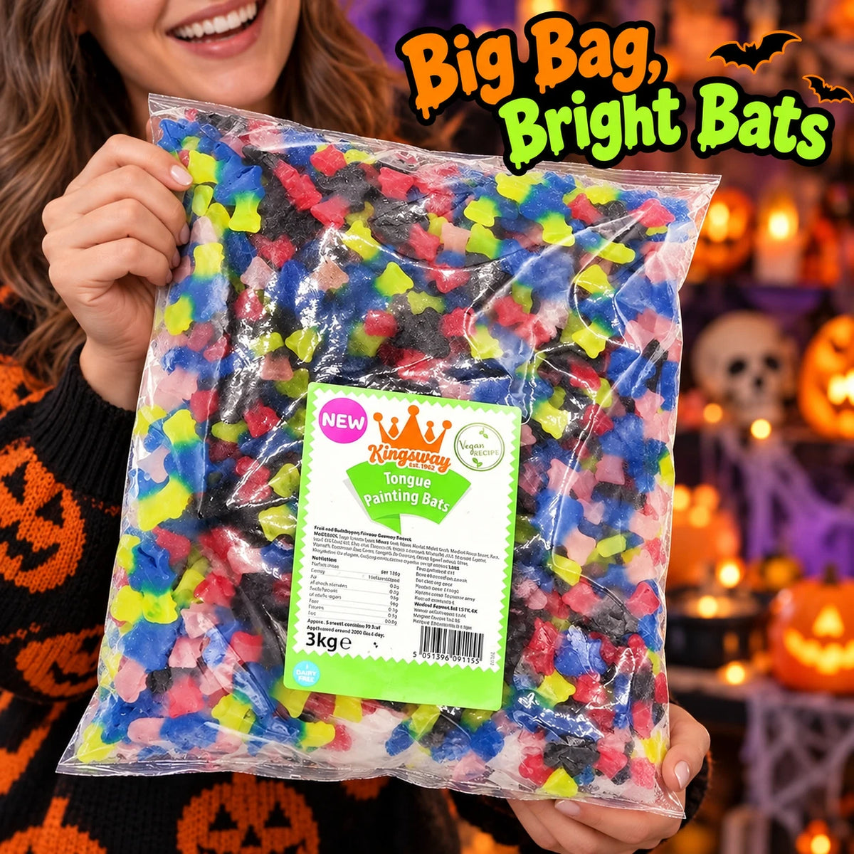 Halloween Bat Gummy Sweets Vegan Fruit & Bubblegum Jelly Candy Bulk 500g-3kg