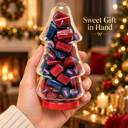 Halal Strawberry & Bubblegum Soft Candy in Christmas Tree-Shaped Sweet Jar