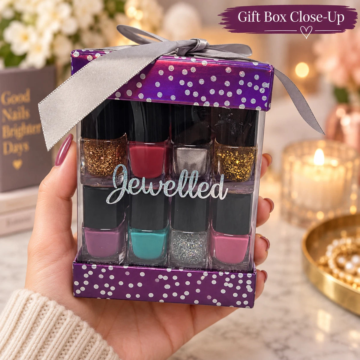 8 Piece Nail Polish Gift Set – Assorted Colours & Glitter Shades for Manicures