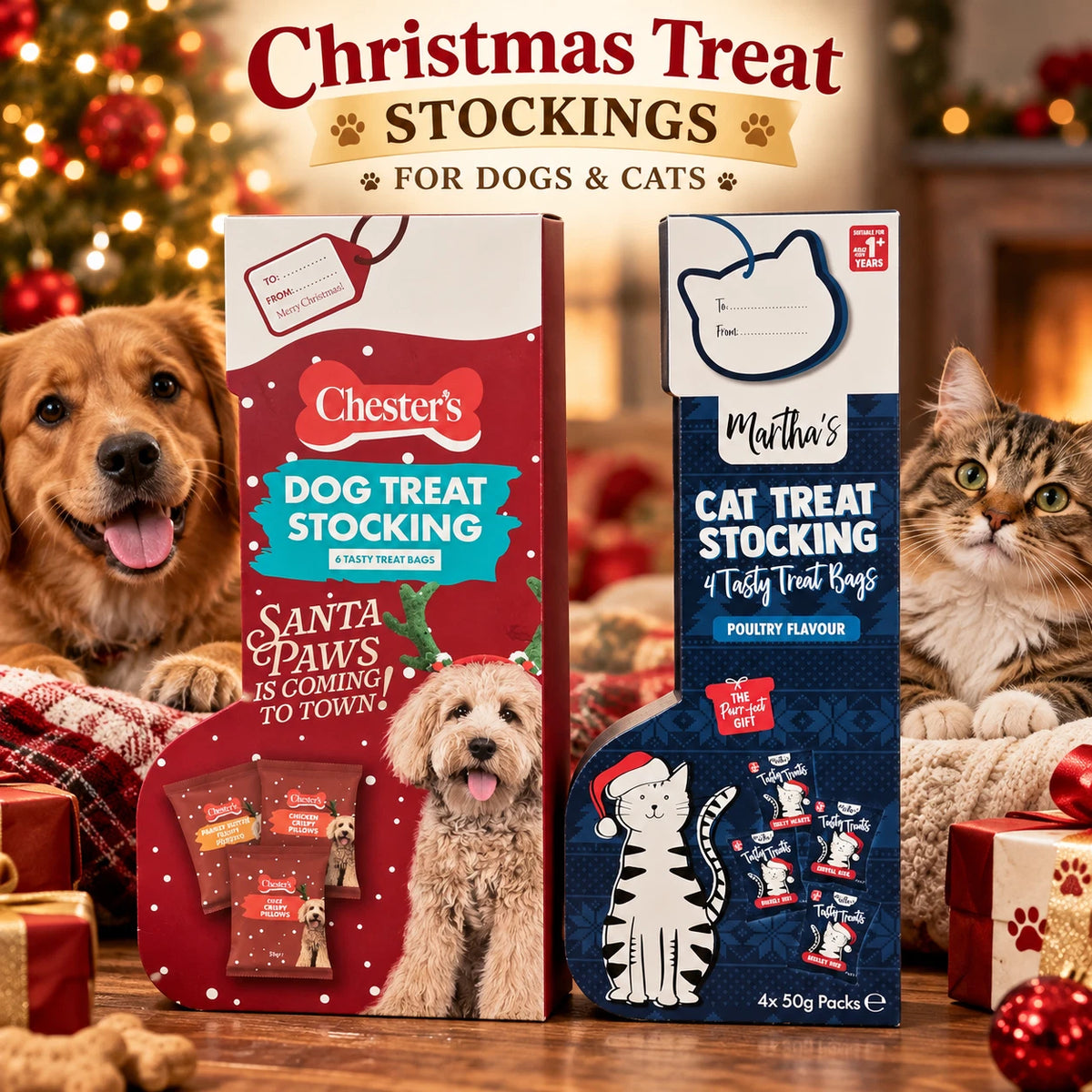 Christmas Dog & Cat Treat Stockings – Choose Dog, Cat or Both Festive Pet Gifts