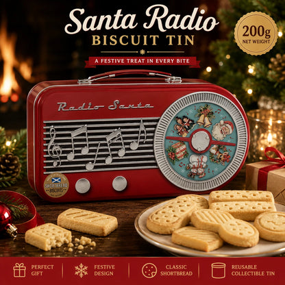 Christmas Santa Radio Shortbread Biscuit Tin 200g – Red Retro Keepsake Gift Tin