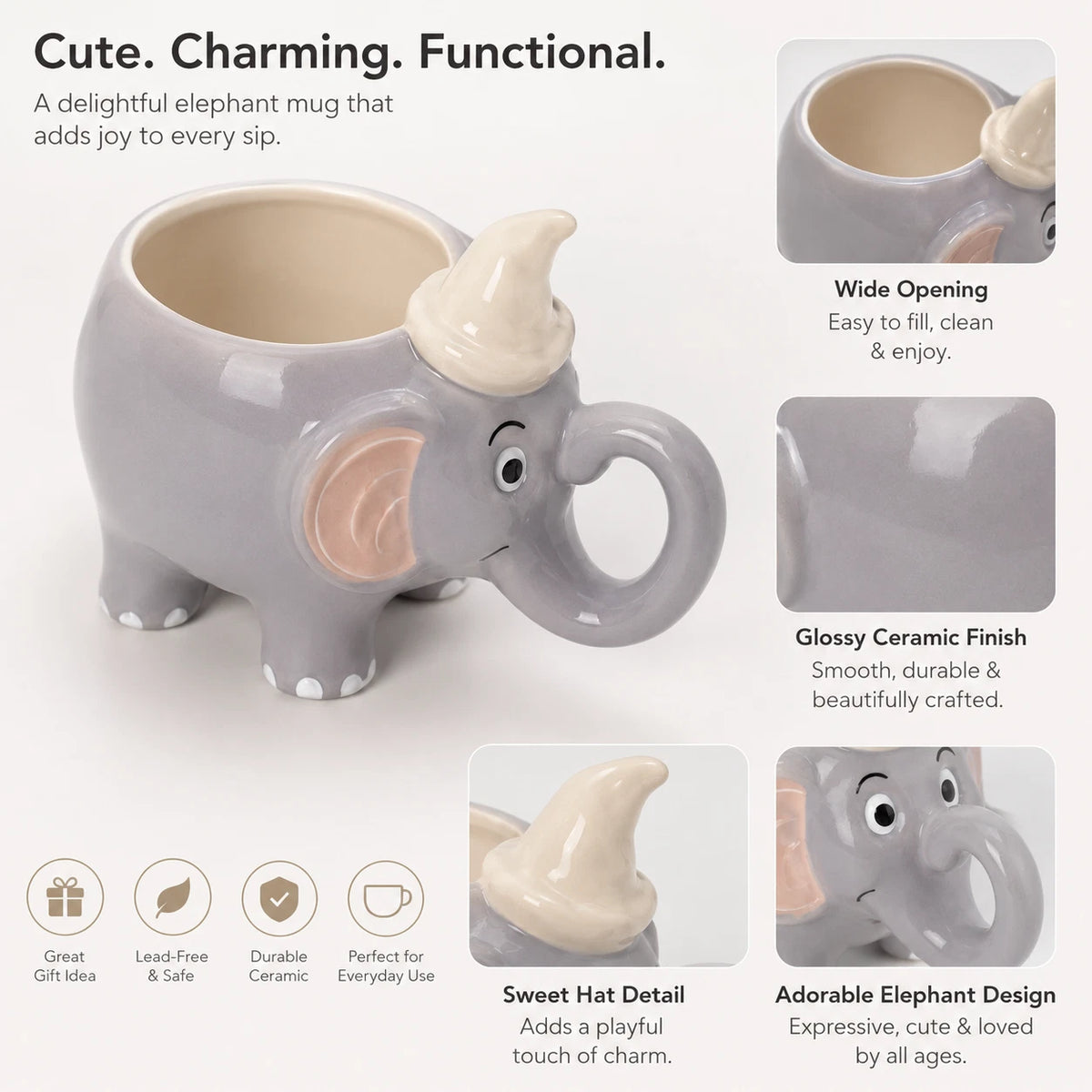 Novelty Ceramic Character Mug – Choice of 7 Animal & Santa Designs