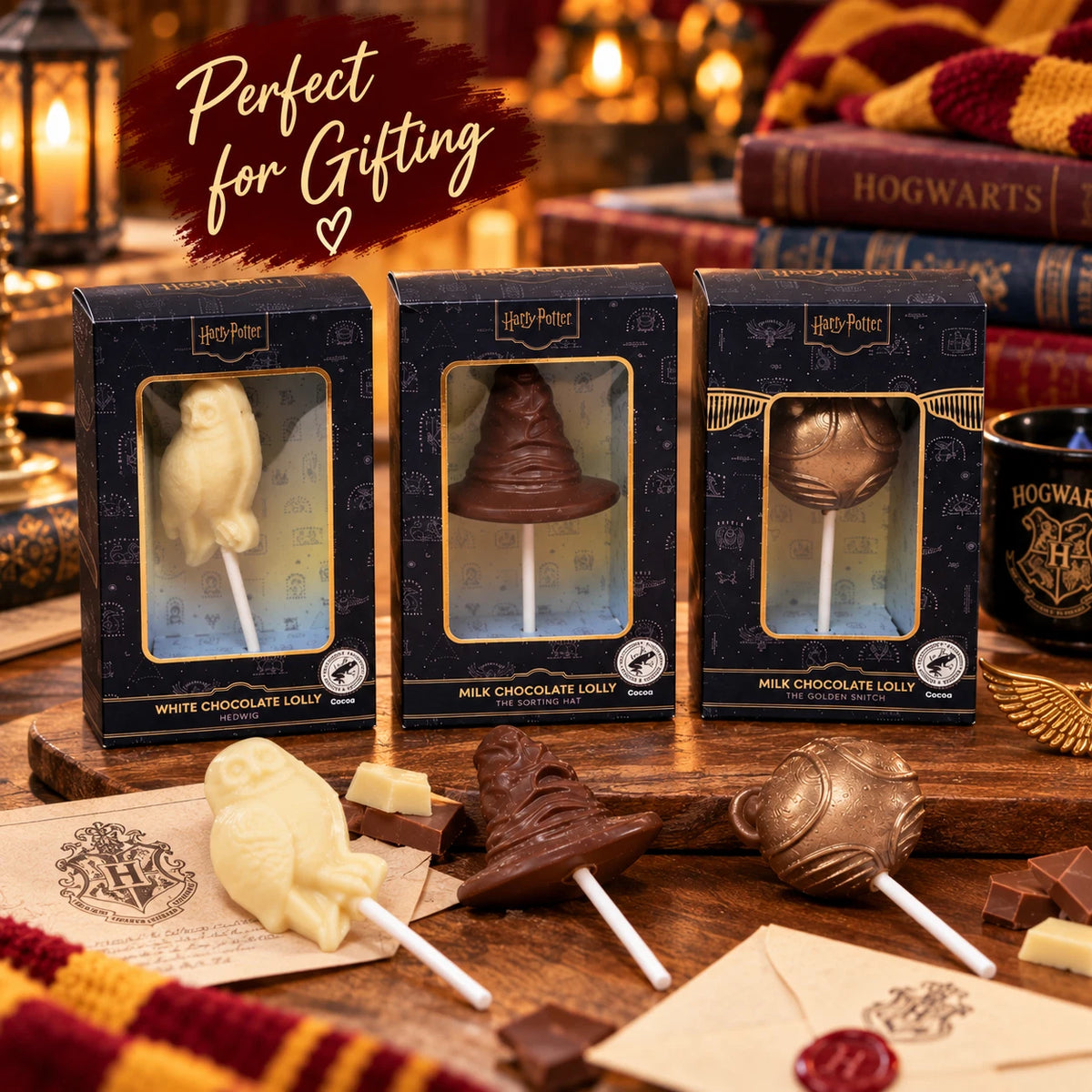 Harry Potter Chocolate Lollipop 30g | Hedwig, Sorting Hat or Golden Snitch | Boxed Sweet Gift
