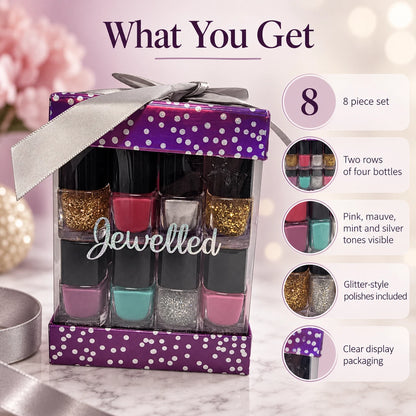 8 Piece Nail Polish Gift Set – Assorted Colours & Glitter Shades for Manicures