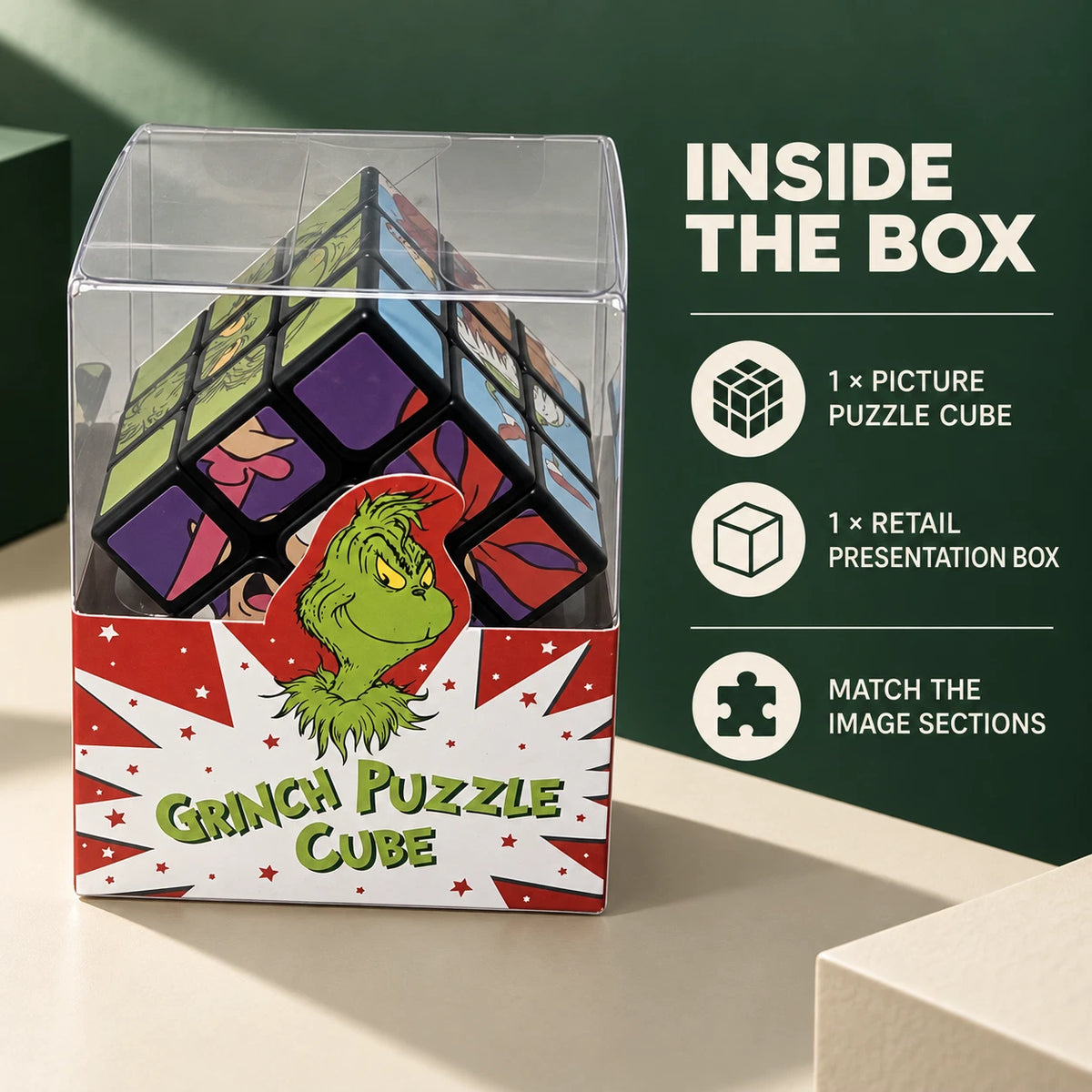 Christmas 3x3 Picture Puzzle Cube – Rotating Brain Teaser Toy & Stocking Filler