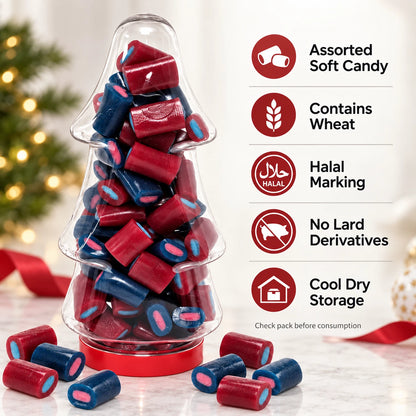 Halal Strawberry & Bubblegum Soft Candy in Christmas Tree-Shaped Sweet Jar