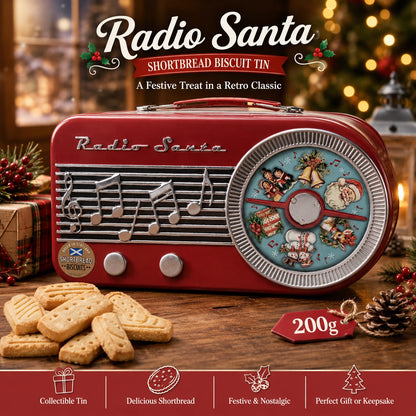 Christmas Santa Radio Shortbread Biscuit Tin 200g – Red Retro Keepsake Gift Tin
