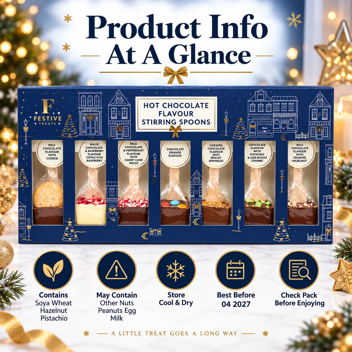 Hot Chocolate Flavour Stirring Spoons Gift Set – 7 Assorted Flavours – 280g