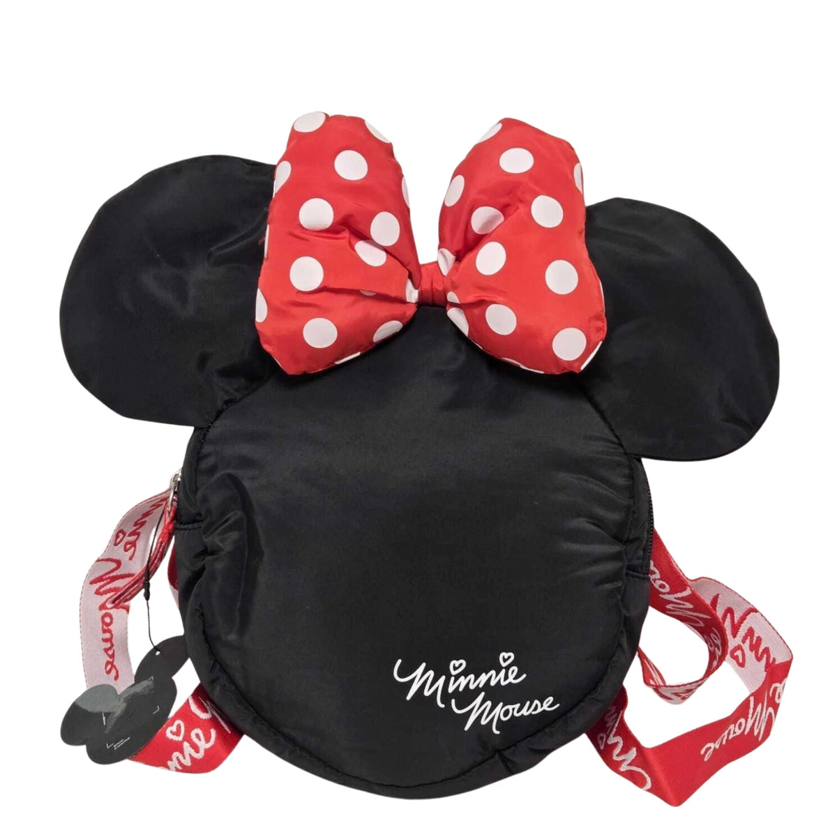 Girls Round Backpack Black with Red Polka Dot Bow & Ears | Kids Mini Nursery Travel Bag