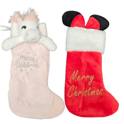 Minnie Mouse or Unicorn Plush Christmas Stocking Red or Pink Festive Decoration