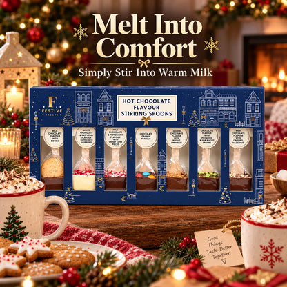 Hot Chocolate Flavour Stirring Spoons Gift Set – 7 Assorted Flavours – 280g
