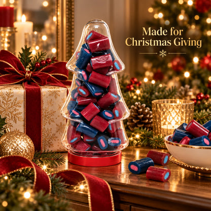 Halal Strawberry & Bubblegum Soft Candy in Christmas Tree-Shaped Sweet Jar