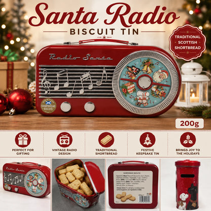Christmas Santa Radio Shortbread Biscuit Tin 200g – Red Retro Keepsake Gift Tin