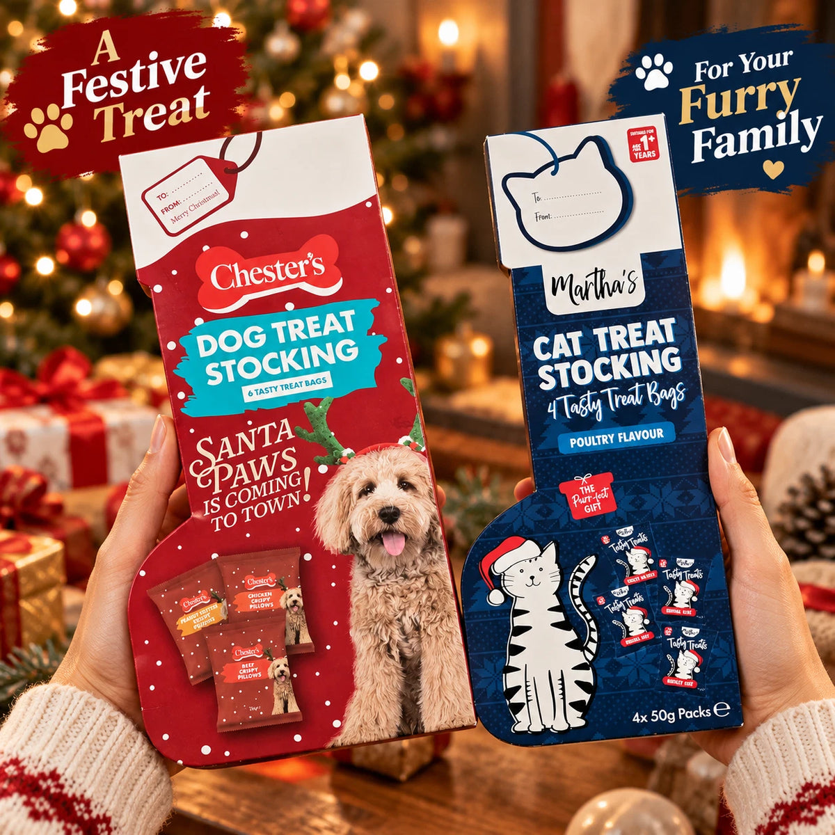 Christmas Dog & Cat Treat Stockings – Choose Dog, Cat or Both Festive Pet Gifts