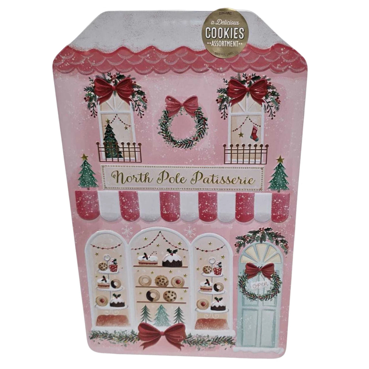 Christmas Patisserie Biscuit Assortment Tin 260g – 6 Varieties in Pink Festive Gift Tin
