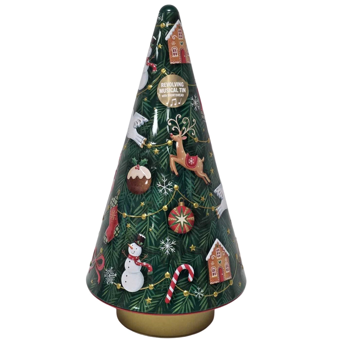 Christmas Tree Revolving Musical Tin with Shortbread Biscuits 180g – Festive Gift