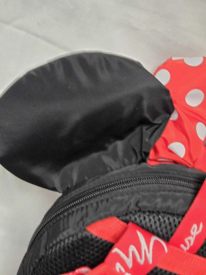 Girls Round Backpack Black with Red Polka Dot Bow & Ears | Kids Mini Nursery Travel Bag