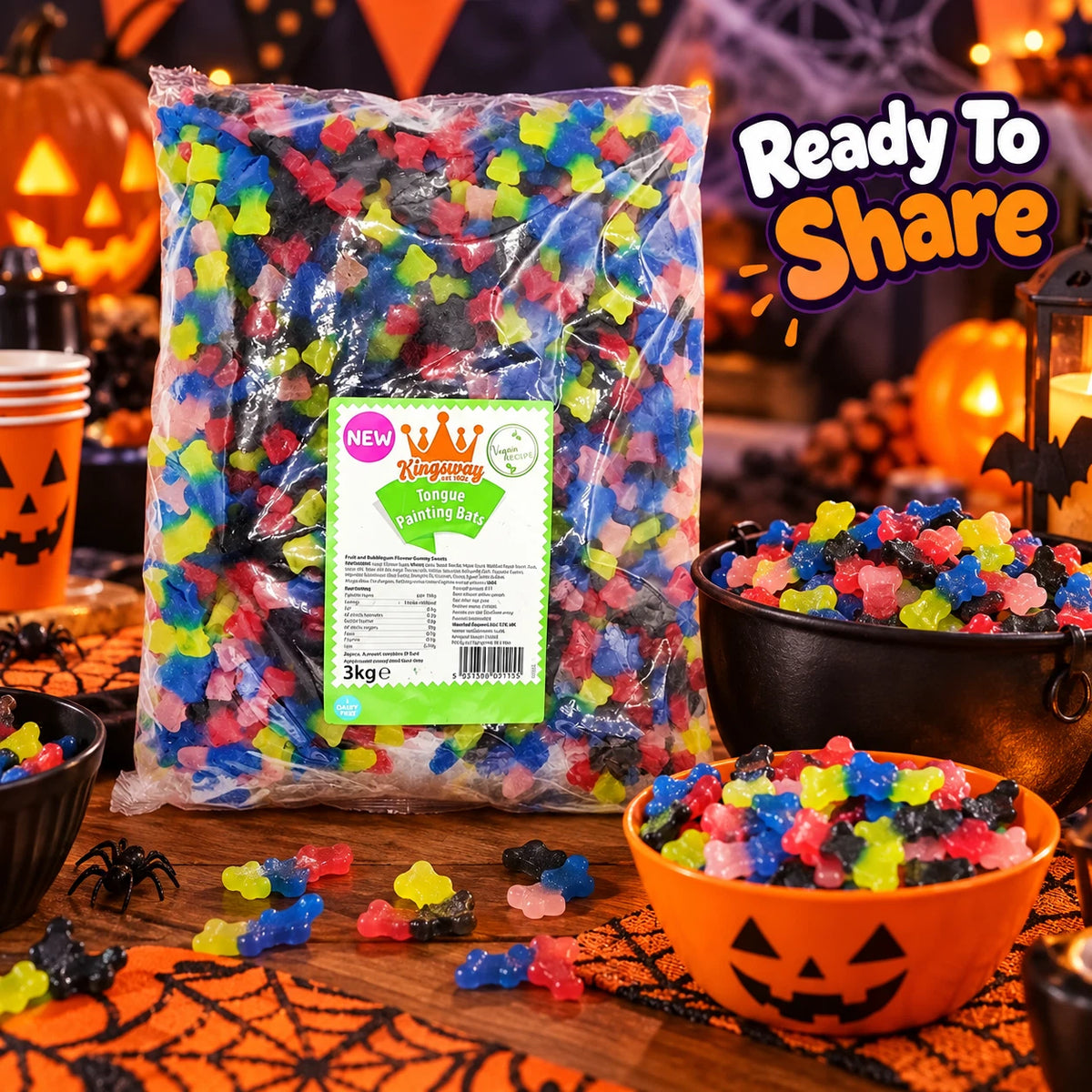 Halloween Bat Gummy Sweets Vegan Fruit & Bubblegum Jelly Candy Bulk 500g-3kg