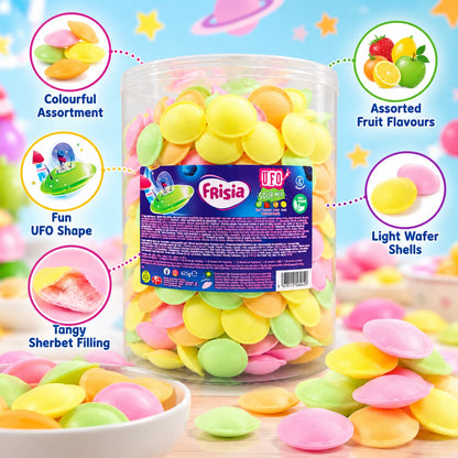 Frisia Sour Mix Flying Saucers 625g Drum – Approx. 500 Sherbet Wafer Sweets