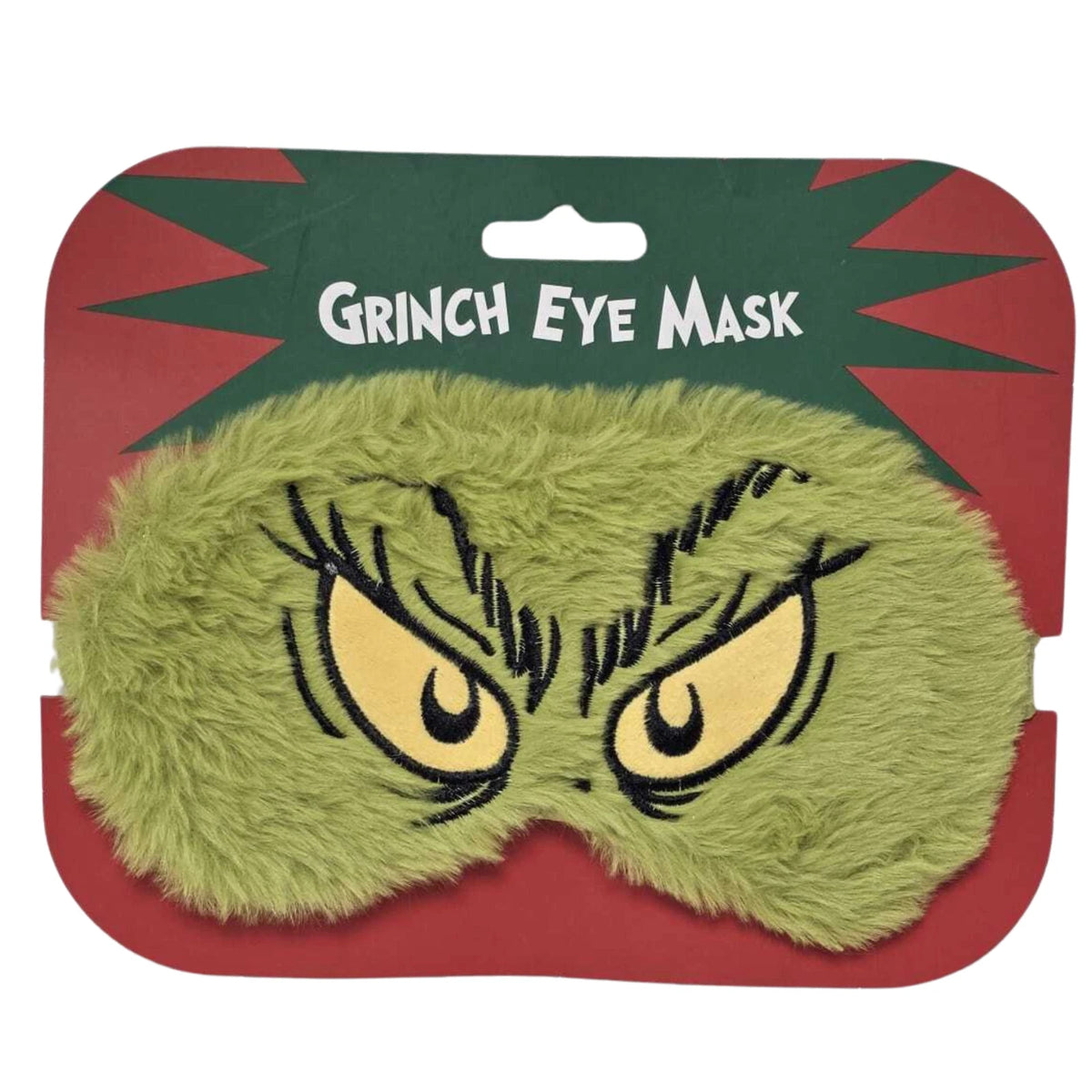 Green Plush Christmas Eye Mask with Embroidered Eyes & Elasticated Strap – Novelty Festive Gift