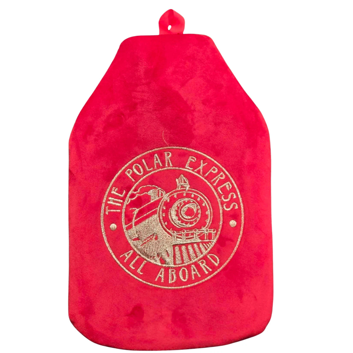 The Polar Express Hot Water Bottle 1L Red Plush Cover Gold Train Gift