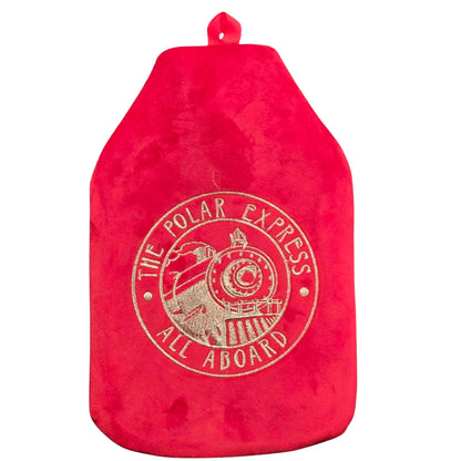 The Polar Express Hot Water Bottle 1L Red Plush Cover Gold Train Gift