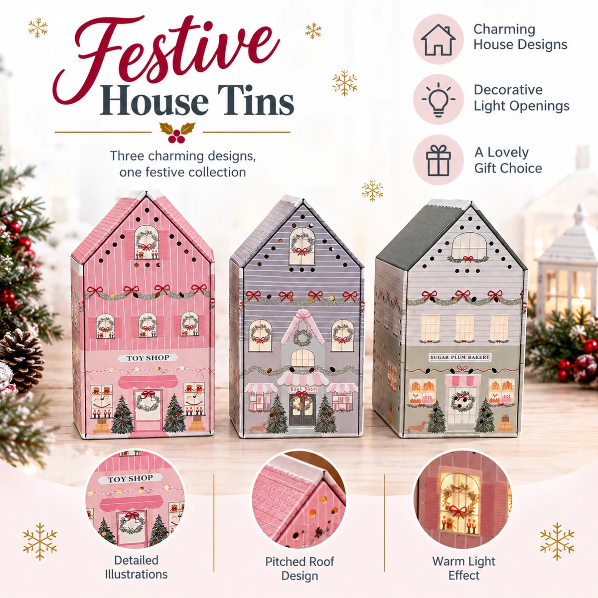Christmas Light Up House Gift Tins – Sweet & Biscuit Collection