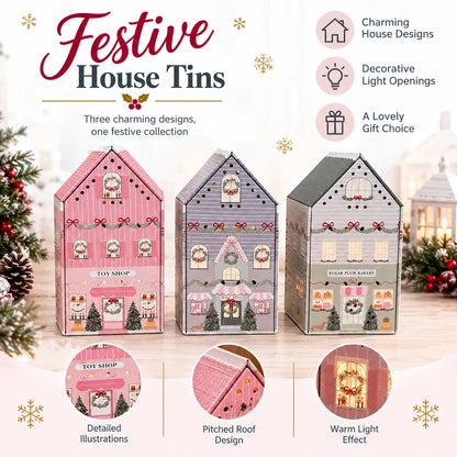 Christmas Light Up House Gift Tins – Sweet & Biscuit Collection