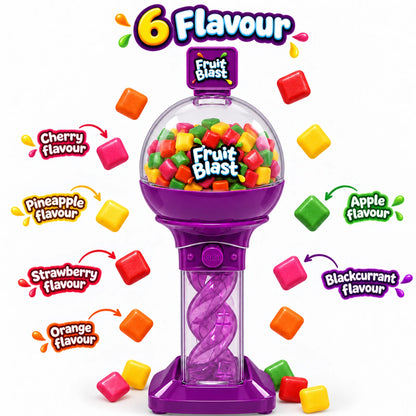 Purple Spiral Sweet Dispenser with 30g Fruit Flavour Chewy Sweets – Refillable Push Button Design