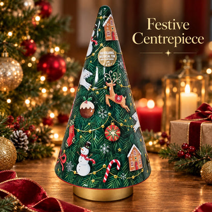 Christmas Tree Revolving Musical Tin with Shortbread Biscuits 180g – Festive Gift