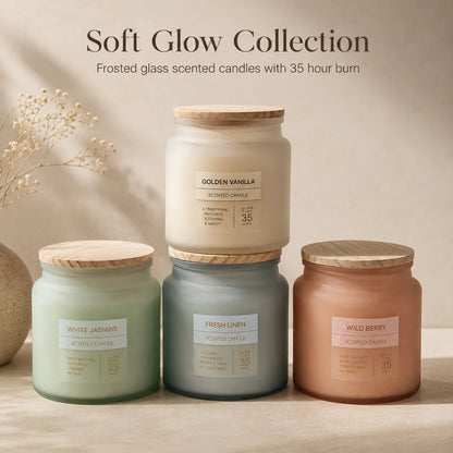 Scented Frosted Glass Jar Candle 300g – Approx. 35 Hour Burn Time – Choice of 4 Fragrances