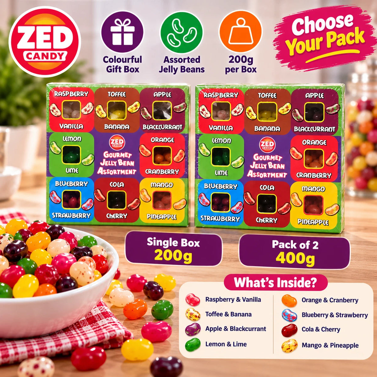 ZED Candy Gourmet Jelly Bean Assortment 200g – Single Box or Pack of 2