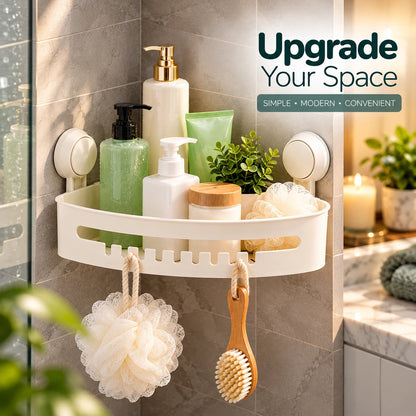 White Corner Shower Caddy with Suction Cups – No Drill Bathroom Storage Shelf