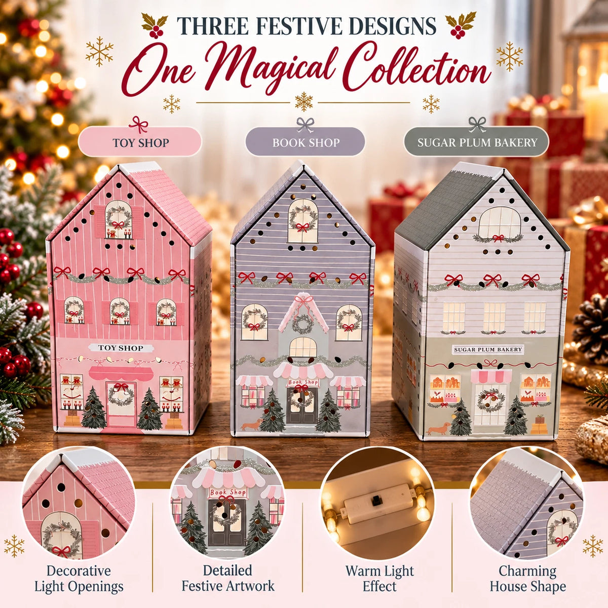 Christmas Light Up House Gift Tins – Sweet & Biscuit Collection