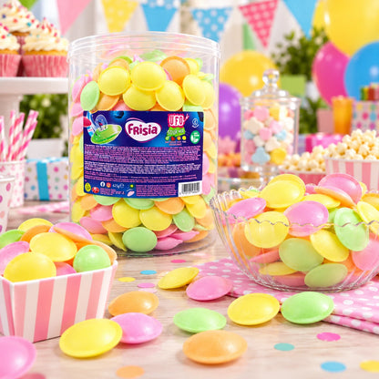 Frisia Sour Mix Flying Saucers 625g Drum – Approx. 500 Sherbet Wafer Sweets