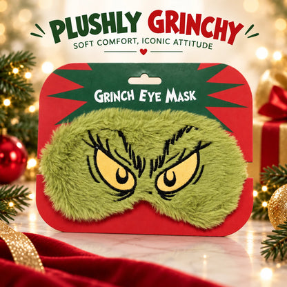 Green Plush Christmas Eye Mask with Embroidered Eyes & Elasticated Strap – Novelty Festive Gift