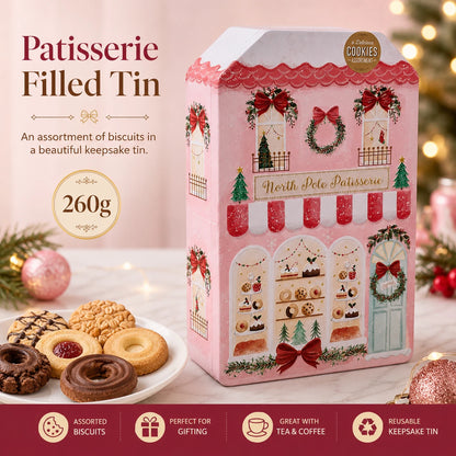 Christmas Patisserie Biscuit Assortment Tin 260g – 6 Varieties in Pink Festive Gift Tin