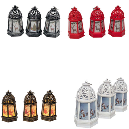 Christmas Mini LED Lanterns Pack of 3 Battery Operated Festive Lights 12cm