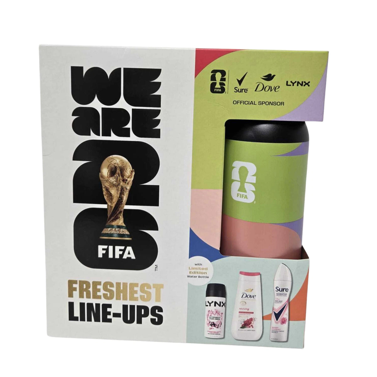 FIFA World Cup 2026 Freshest Line-Ups Gift Set – LYNX, Dove & Sure Toiletries with Water Bottle