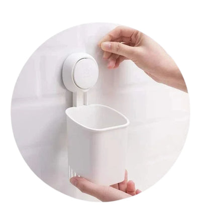 White Suction Toothbrush Holder – No Drill Wall Mounted Bathroom Organiser