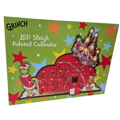 The Grinch LED Sleigh Advent Calendar with 24 Fillable Drawers – Reusable Christmas Countdown Decoration 48cm