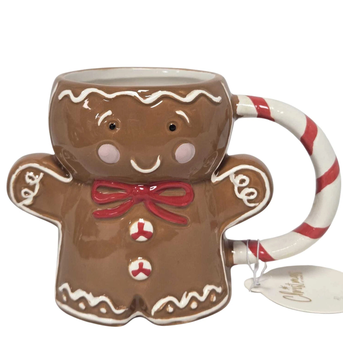 Gingerbread Man Christmas Mug with Red & White Candy Cane Handle