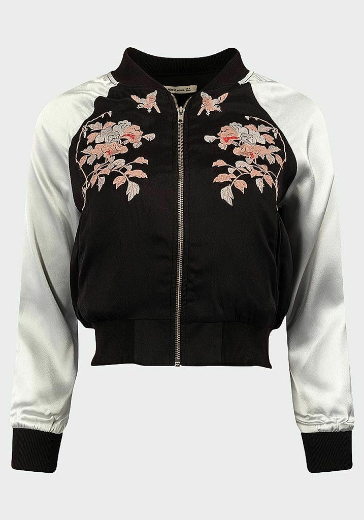 Floral Satin Bomber Crop Jacket